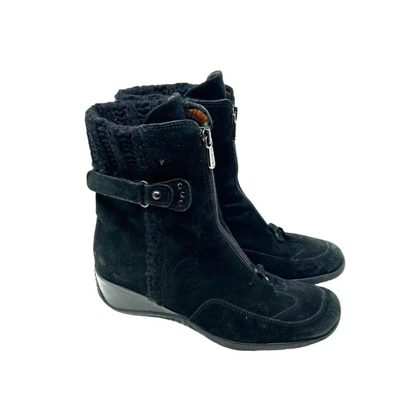 Aquatalia Snow Boots Winter‎ Weatherproof Suede Zip Front Combat Black Size 7.5 - Picture 1 of 12
